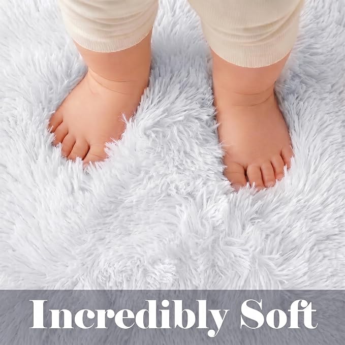 White Rugs for Living Room 5x8, Fluffy Shaggy Area Rug for Bedroom, Ultra Soft - Image 2