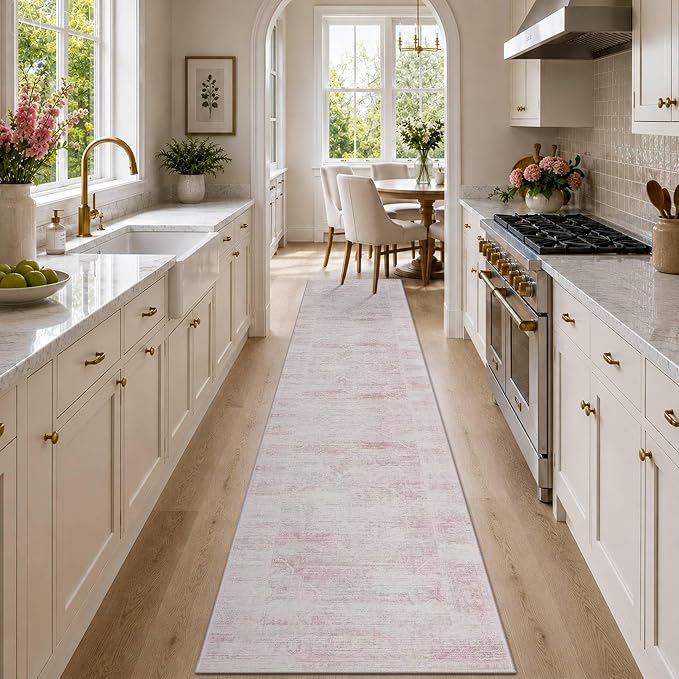 Latte&Fog Hallway Runner Rug 2x10 Non Slip Washable Pink Rugs - Image 4