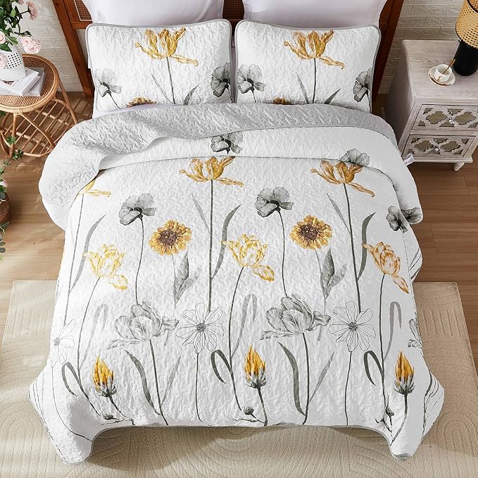 WONGS BEDDING Floral Quilt Set Queen Size - Image 6