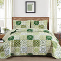 Dobuyly Green Quilt Set Queen Size, Boho Sage Green Plaid Patchwork Bedspreads by Dobuyly