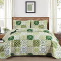 Dobuyly Green Quilt Set King Size, Boho Sage Green Plaid Patchwork Bedspreads by Dobuyly
