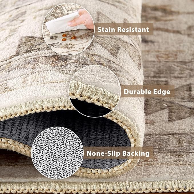 cotiled 3x8 Hallway Runner Rug for Entryway, Non-Slip Vintage, Light Brown | - Image 5