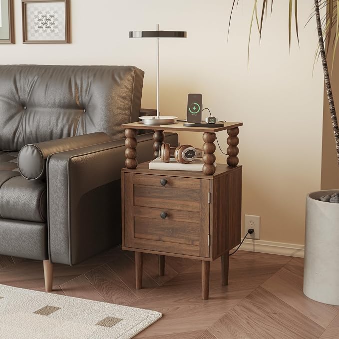 Veegle Nightstand with Charging Station, Modern Bedside Table with Storage - Image 5