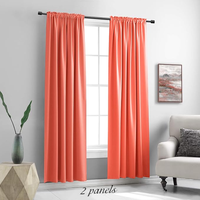 Living Coral Blackout Curtains Rod Pocket Curtain Panels -Thermal Insulated - Image 2