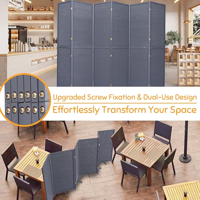 Bamboo Mesh Woven Room Divider 5.6FT, 6 Panel Folding Privacy Screen, Folding - Image 7
