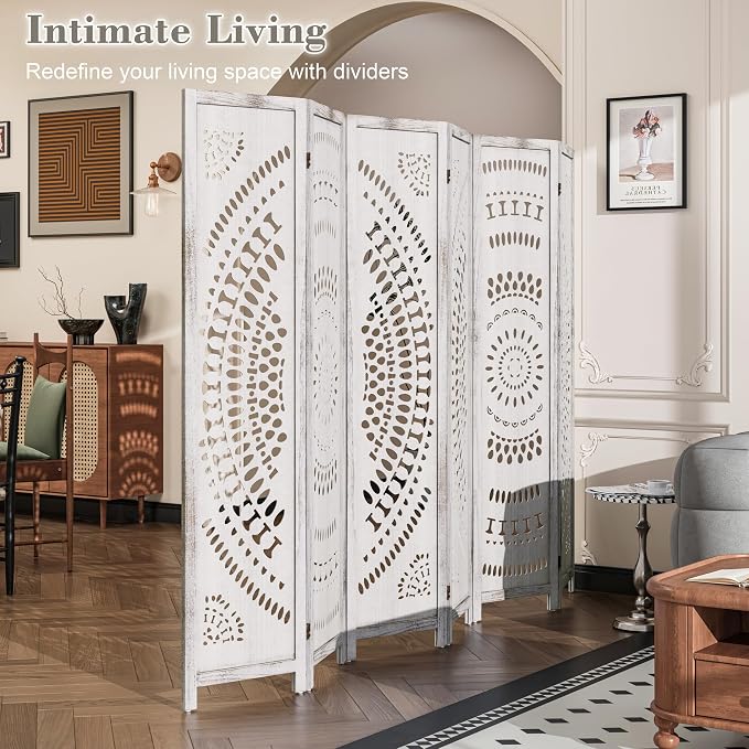 WelFurGeer Handcrafted Carved Wooden Room Divider Screen, Folding Privacy Screen - Image 2