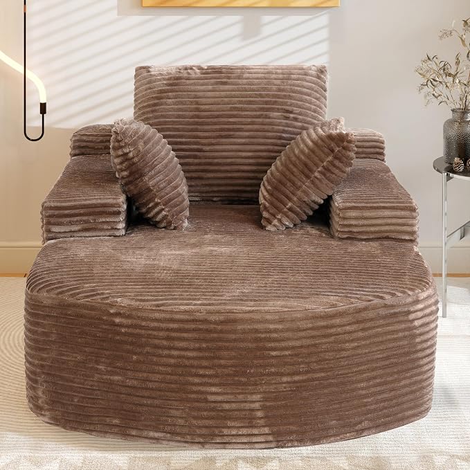 Oversized D-Shaped Lounge Chair Indoor, Modern Upholstered Corduroy Deep Seat - Image 8