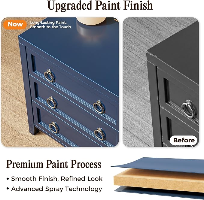Huuger Paint Night Stand with Charger Station, 3 Drawer Nightstand Set of 2 | - Image 6
