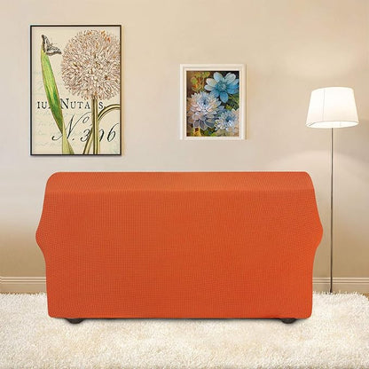 Easy-Going Stretch Loveseat Slipcover 1-Piece Sofa Cover Furniture Protector Couch Soft with Elastic Bottom for Kids Polyester Spandex Jacquard Fabric Small Checks (Loveseat, Orange)