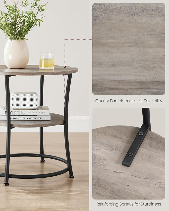 VASAGLE 21.7-Inch Round Side Table, 2-Tier End Table | Nightstand - Image 5