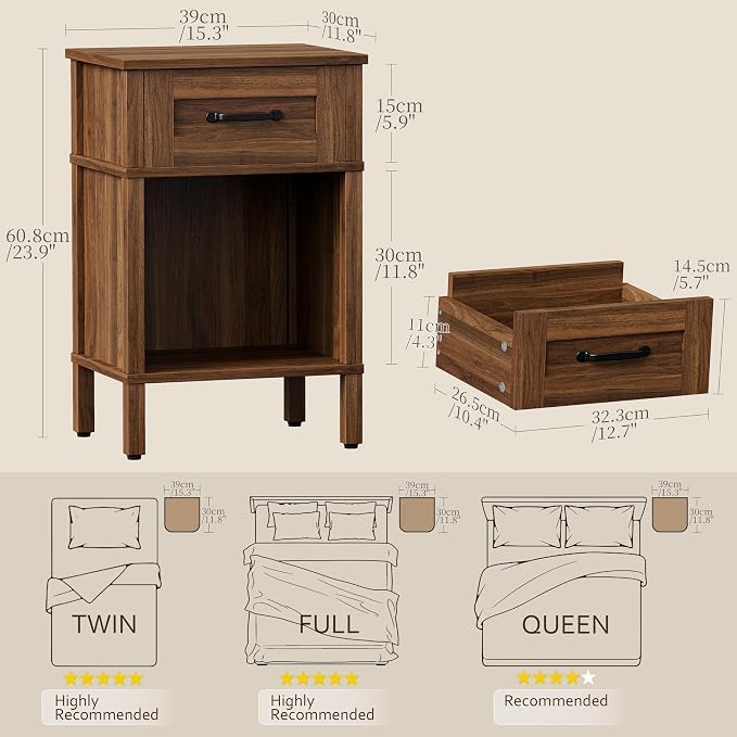 Farmhouse Nightstand with Drawer, Small Wood Bedside Table, Rustic Side Table - Image 2