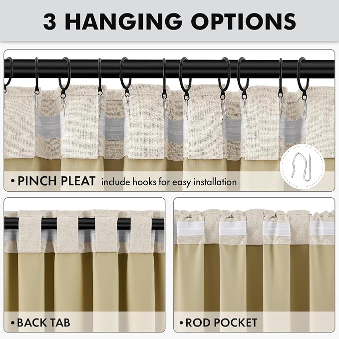 MIULEE 100% Blackout Linen Curtains 42 x 96 Inch Linen Beige 2 Panels | Thermal - Image 5
