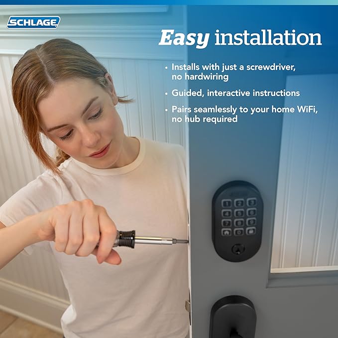 Schlage Arrive WiFi Deadbolt Smart Lock, Keyless Entry Door Lock with Century Trim, Matte Black, Compatible with Alexa and Google, BE459WB CEN 622