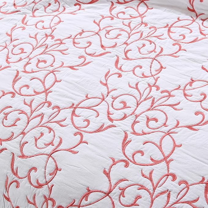 ROOMLIFE Quilt Set King Size 3D Floral Embroidery Pattern 3-Piece Cotton - Image 7