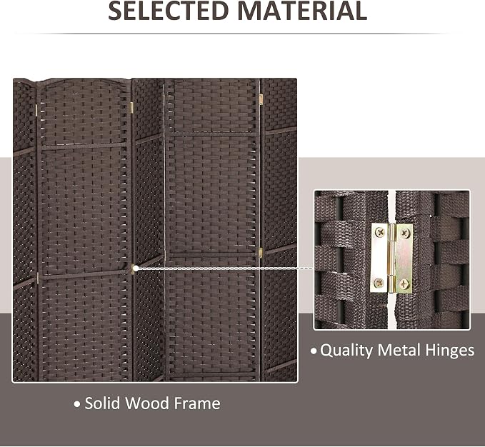 HOMCOM Room Divider 8 Panel Folding Screen Freestanding 5.6' Tall Brown | - Image 5