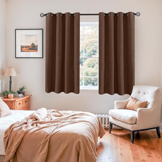 YoungsTex Brown Linen Blackout Curtains 54 Inches Long - Image 4