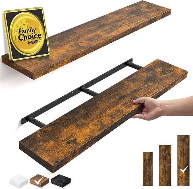 BAYKA Rustic Brown Floating Shelves 47.2in, Wall Mount Wood Shelf | Easy Install by Bayka