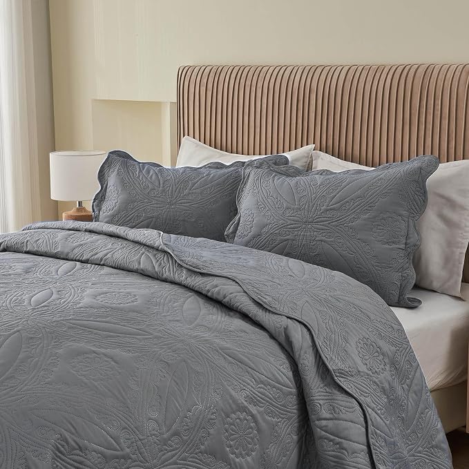 Kingnex Oversized Cal King Bedspreads 120x120 Ultrasonic Quilted Grey | - Image 7