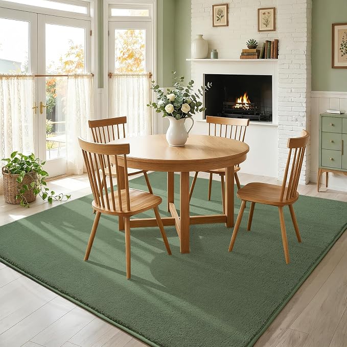 5x5 Square Area Rugs for Bedroom Living Room, Sage Green Fluffy Rug | Thickened - Image 9