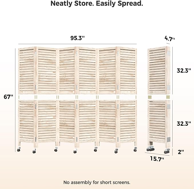 Amsleekey 67" H 6 Panel Wood Room Divider | Folding Privacy Screen, Lockable - Image 7