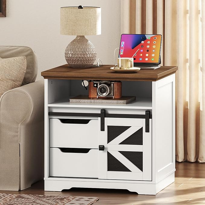 Farmhouse End Table Set of 2, Sofa Side Table - Image 2