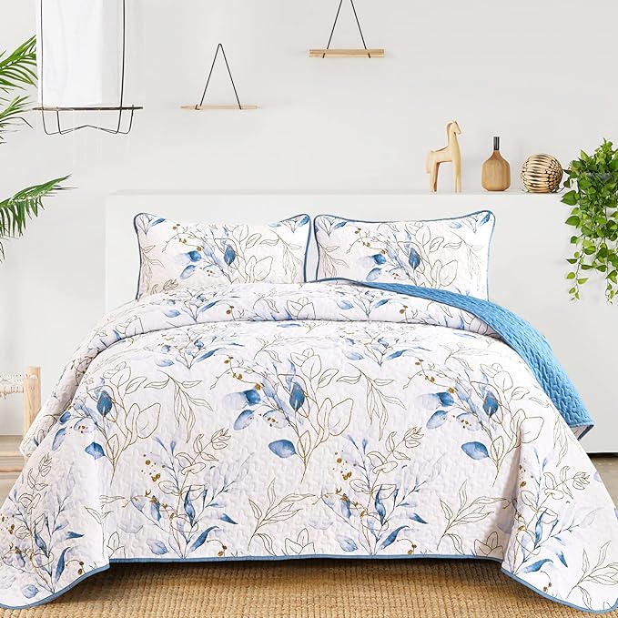 Anibedding Blue Quilt Set California King, Botanical Microfiber Bedspread | 3 by Anibedding