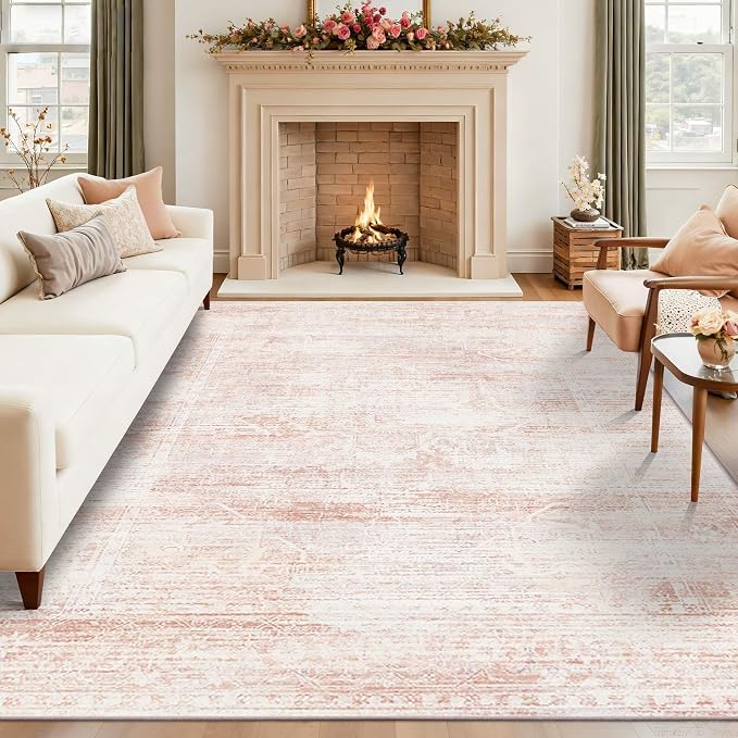 Latte&Fog Pink Rugs for Girls Bedroom Washable Cute Floral 6x9 Area Rug | for by LatteFog