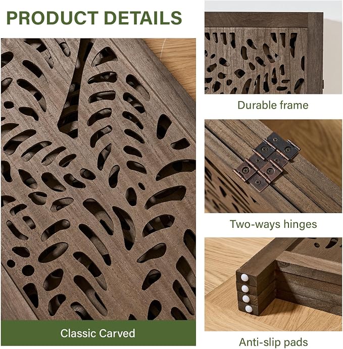 Leaf-Carved Room Divider Privacy Screen - Image 2
