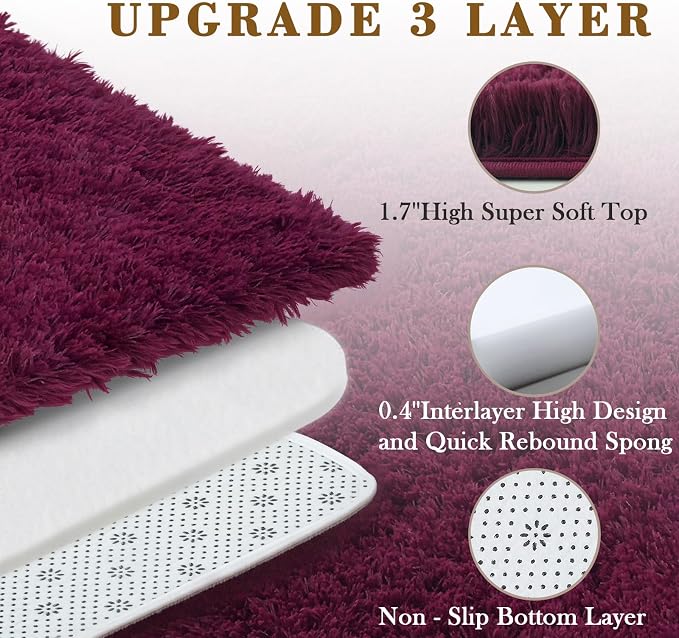 Area Rugs10x14 for Living Room, Burgundy Large Shaggy Plush Furry Rug | Soft - Image 5