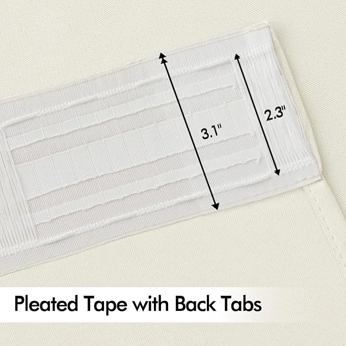 MIULEE Cream Back Tab Blackout Curtains 52x90 Inch Long 2 Panels Set | Rod - Image 4