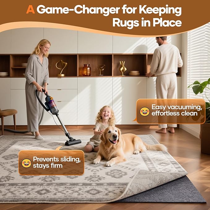 Veken Non Slip Cushioned Rug Pad Gripper 10 x 14 Ft, Felt and Silicone Backing, 1/8 inch Thick Carpet Liner for Hardwood Floors and Finishes, Under Area Rugs Anti Skid Mat, Keep Rugs Safe and in Place