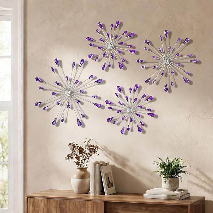 ZEXUIRU 4 Set Silver Starburst Wall Art by ZEXUIRU