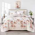 Botanical Quilt Set 3 Pieces King, Burnt Orange Leaves on White Design by Flysheep