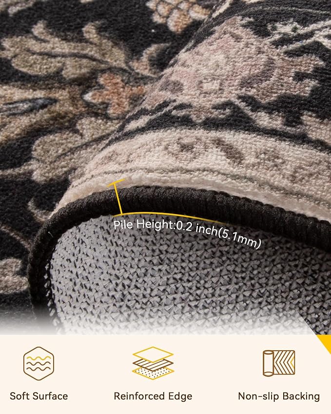 RELEANY Washable Area Rug, Water Repellent, Pet Friendly, Vintage Floral Boho - Image 2