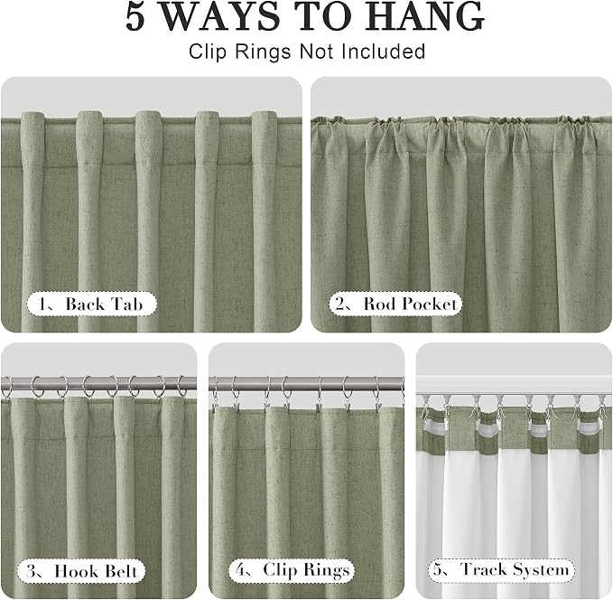 Joywell 100% Blackout Linen Curtains 90 Inches Long - Image 3