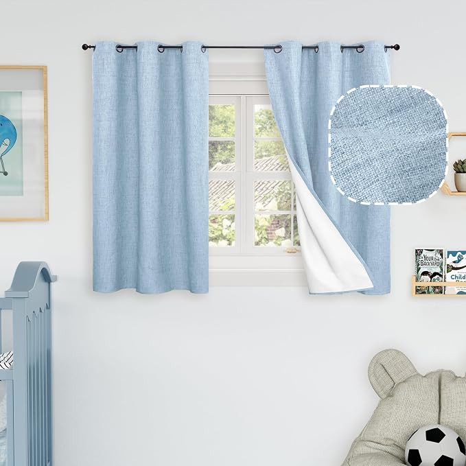 Short Blue Blackout Curtains 40 Inch Long Each 38 Wide 2 Panels | Thermal by Lajode