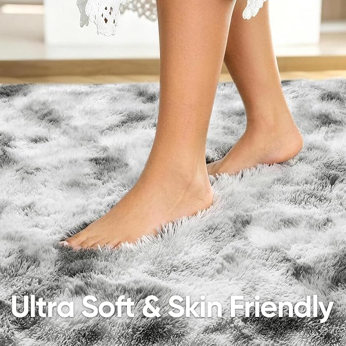 Noahas 5x7 Tie-Dyed Grey and White Fluffy Area Rug Non-Slip - Image 5