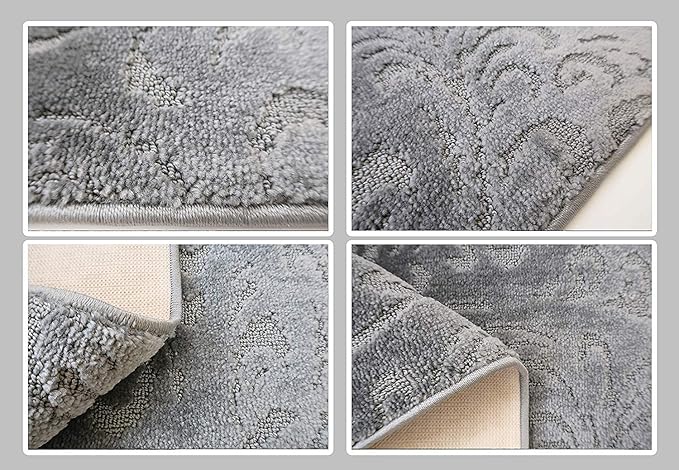 Custom Length Hallway Runner Rug,Slip Resistant,Floral Grey, 26 Inch X 11 feet, Sold and Priced Per Foot