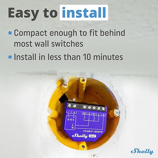 Shelly Dimmer 0/1-10V PM Gen3 | WiFi Smart Dimming with Power Monitoring | Home Automation | Compatible with Alexa & Google Home | iOS Android App | No Hub Required