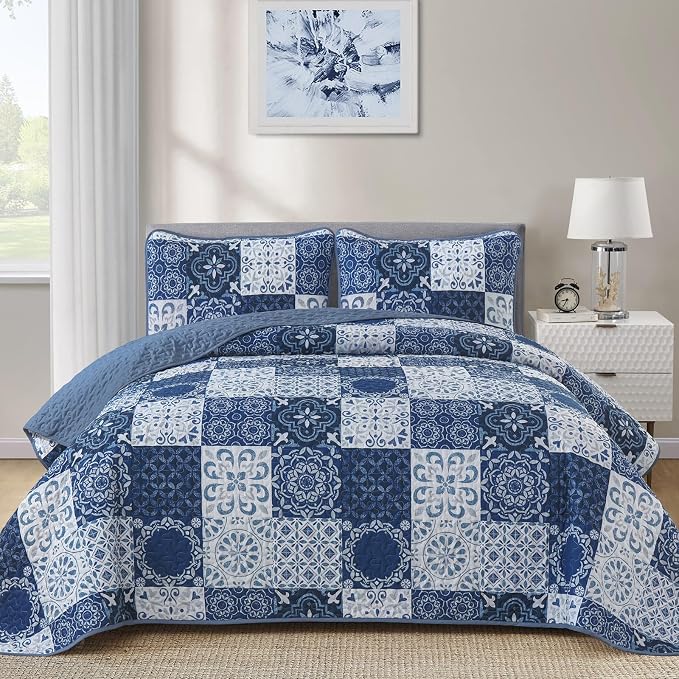 Dobuyly Quilt Set King Boho Plaid Patchwork Bedspreads Coverlet, Lightweight by Dobuyly