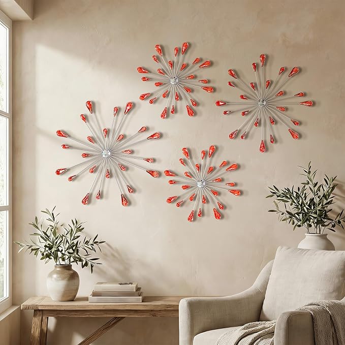 ZEXUIRU 4 Set Silver Starburst Wall Art by ZEXUIRU