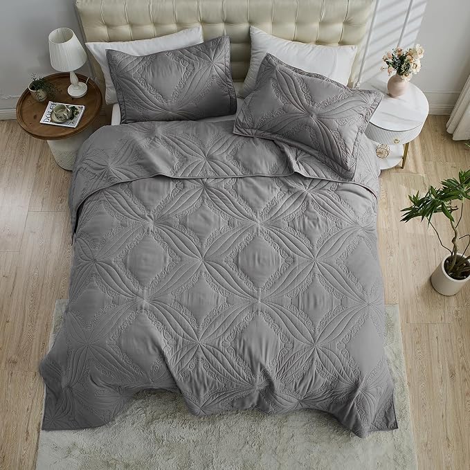 Kingnex Oversized King Bedspreads 128x120 Ultrasonic Quilted Dark Grey | Extra - Image 4