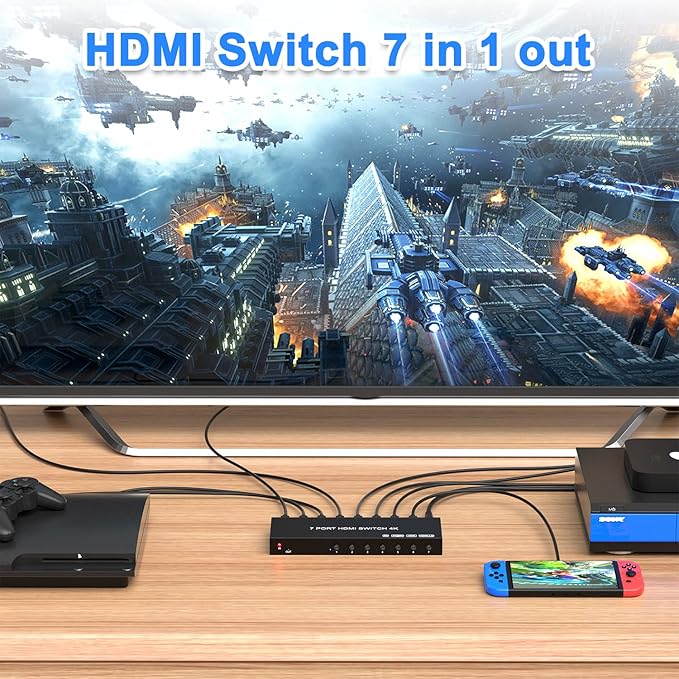 RuiPuo 7Port HDMI Switcher 4K@60Hz 5In 1Out HDMI Selector with IR Remote Supports Full HD 4K/1080P/3D & HDCP2.2 for Switch,Xbox,PS4/PS5,Fire Stick,Roku,Apple TV etc.