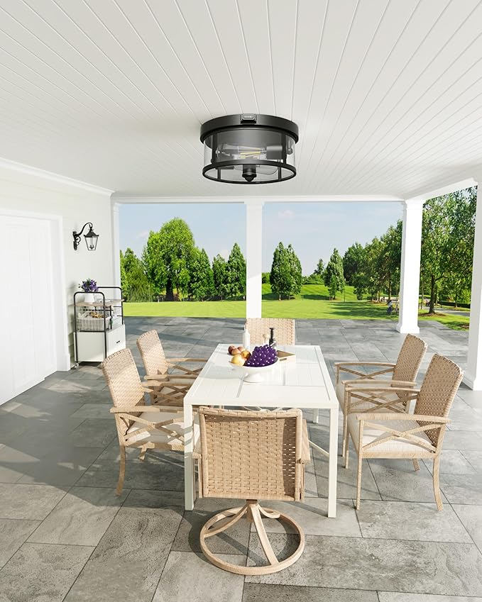 Craftersmark Outdoor Flush Mount Ceiling Light - 12.5in Motion Sensor Porch Light, 2-Light E26 Socket, Durable Iron & Clear Glass, Light Fixtures for Porch, Driveway, Covered Patio, Farmhouse