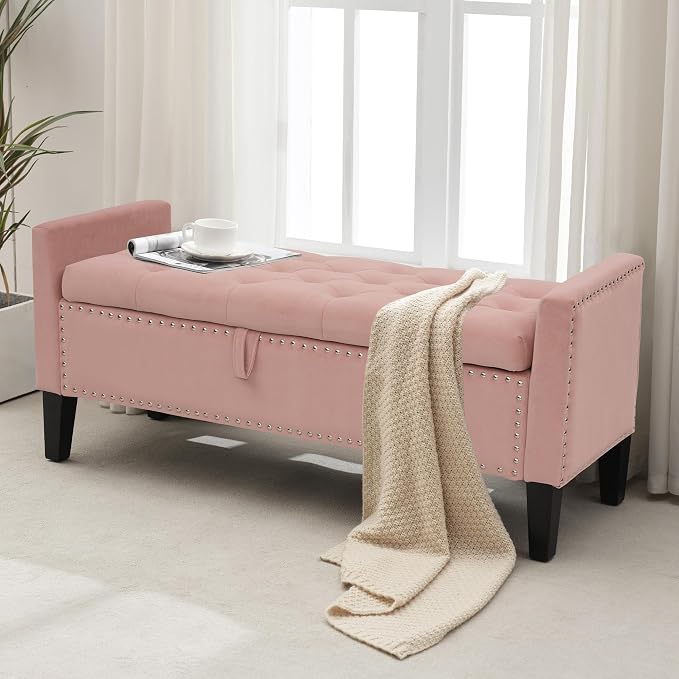 Velvet Ottoman with Storage, Modern Storage Bench - Image 7