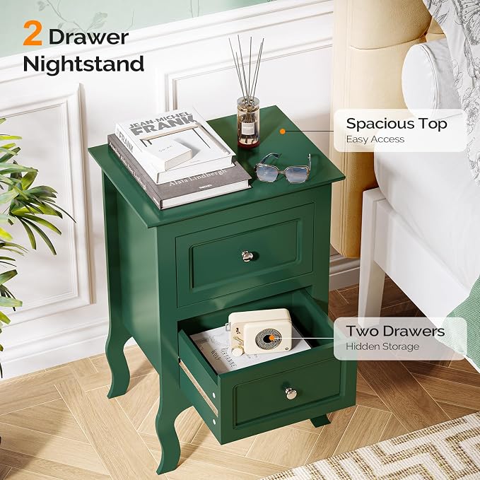 Bonnlo Green Nightstand with Drawers - Image 7