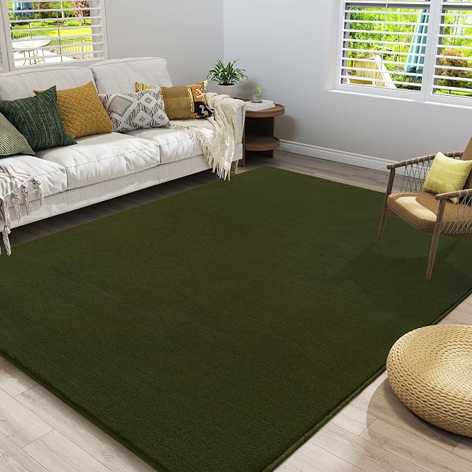 Olive Green Area Rugs for Bedroom Living Room, 4x6 Memory Foam Rug | Thickened - Image 3