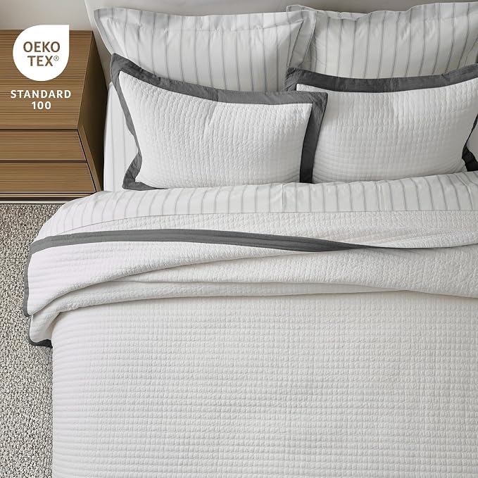 EVERGRACEHOME Border Frame Cotton Quilt Bedding Set, Washed Black | Border - Image 5