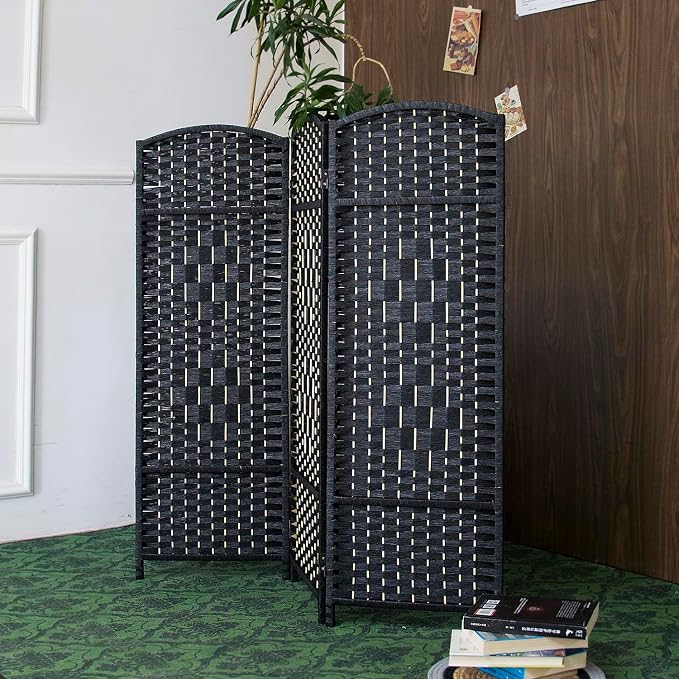 3 Panel Black Rattan Room Divider - Image 5