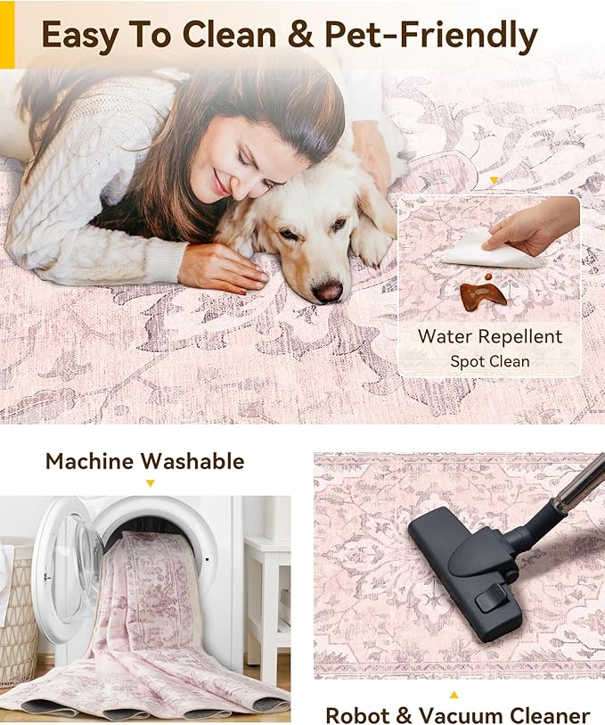 RELEANY Washable Area Rug, Square 4'x4', Water Repellent, Pet Friendly - Image 3